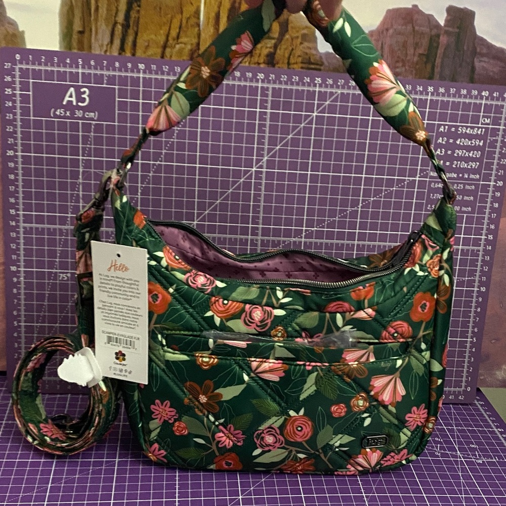 NWT Lug Scamper Green Floral Shoulder/Crossbody Bag.